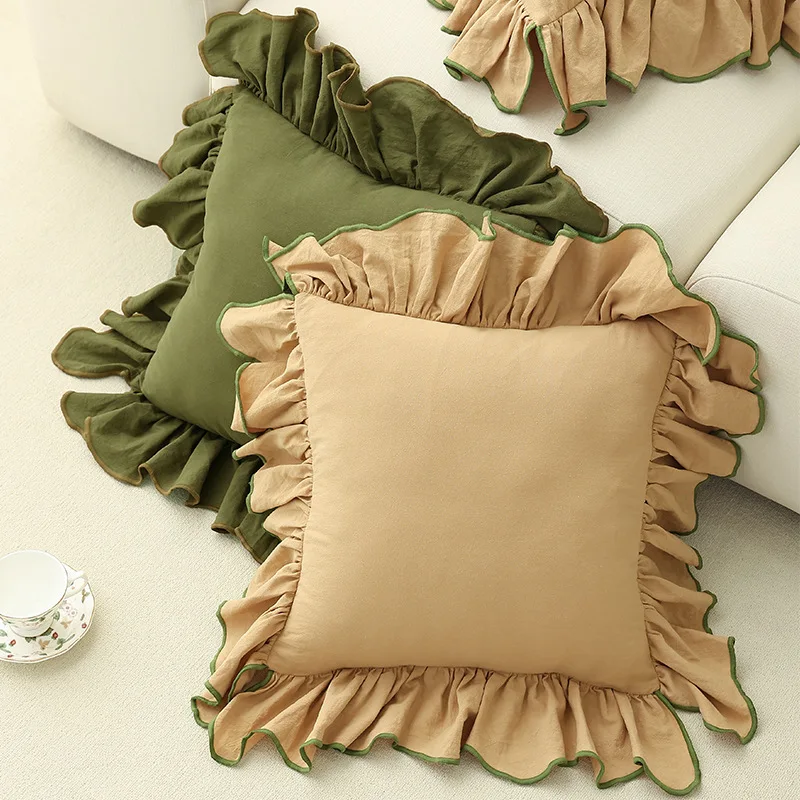 Funda de almohada de algodón con volantes para decoración del hogar, cubierta de cojín decorativa para sofá, color Beige, rosa, Princesa, 45x45cm