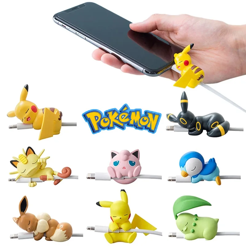 Protector USB de Pokémon, Cable Kawaii, Protector de figura de dibujos animados para cargador, accesorios para iphone, figuras de juguete de Anime, Pikachu Eevee