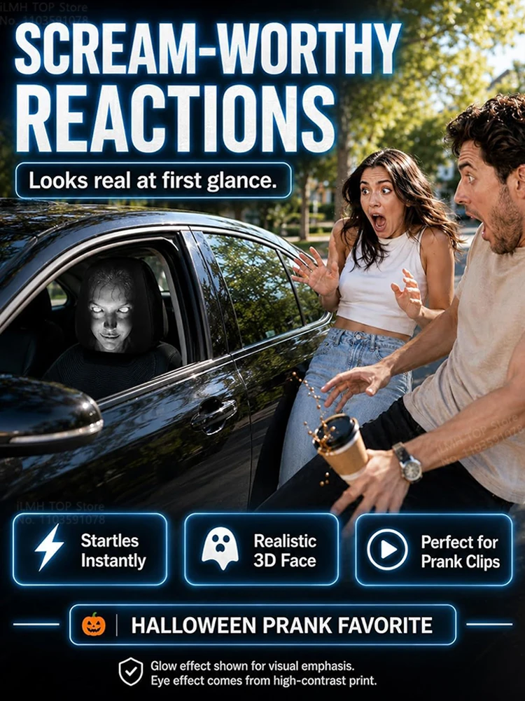 Fundas para reposacabezas de coche Aoifn Ghost Face, fundas universales para reposacabezas con temática de terror de Halloween, accesorios interiores de coche divertidos y aterradoras