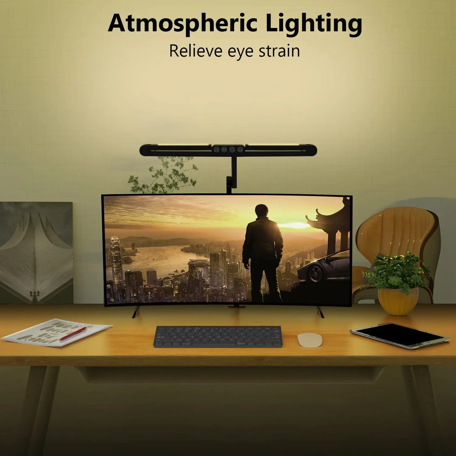 Lámpara de escritorio LED con abrazadera, lámpara de escritorio de arquitecto para oficina en casa con iluminación de ambiente, luz de escritorio con atenuación automática ultrabrillante de 24W