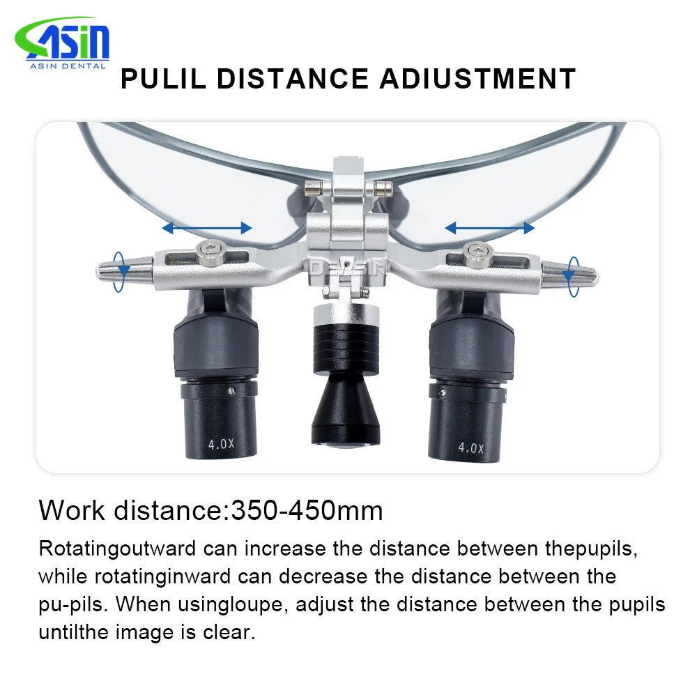 DEASIN Lupas Dentárias Ergo2 45 ° Estructura de esquina óptica Lupa 4X 5X 6X con lente de cirugía de luz LED de 5W