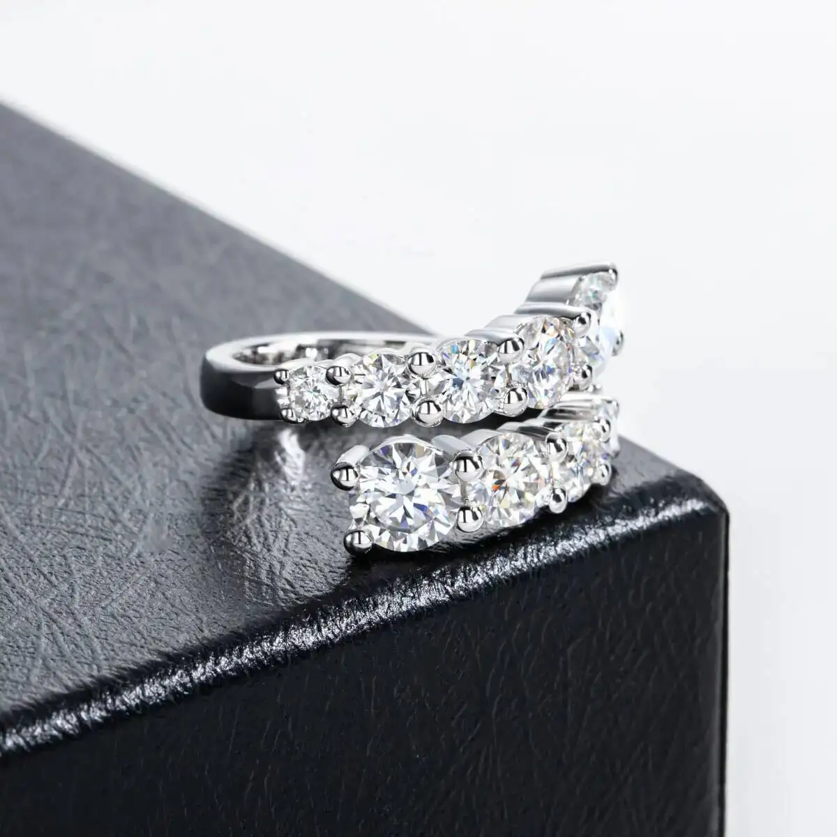 TY 925 anillos de moissanita de plata bandas de mujer 10 piedras diamante brillante vástago giratorio anillo de boda joyería de compromiso