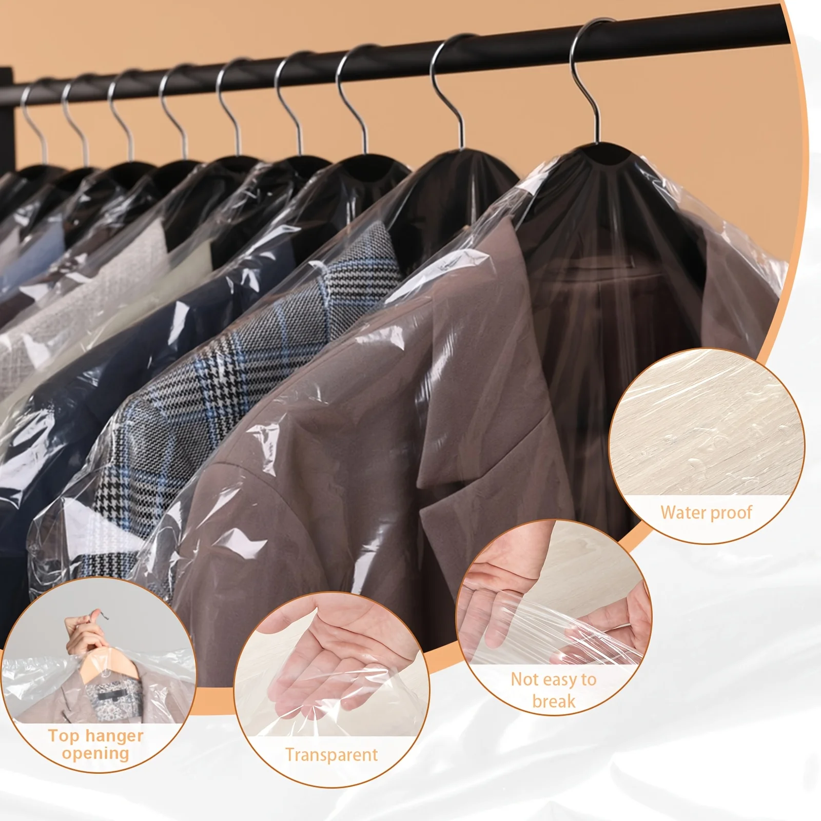 90 bolsas de plástico transparente para limpieza en seco, 35,4 pulgadas, fundas para ropa a prueba de polvo con cierre seguro para colgar ropa y almacenamiento