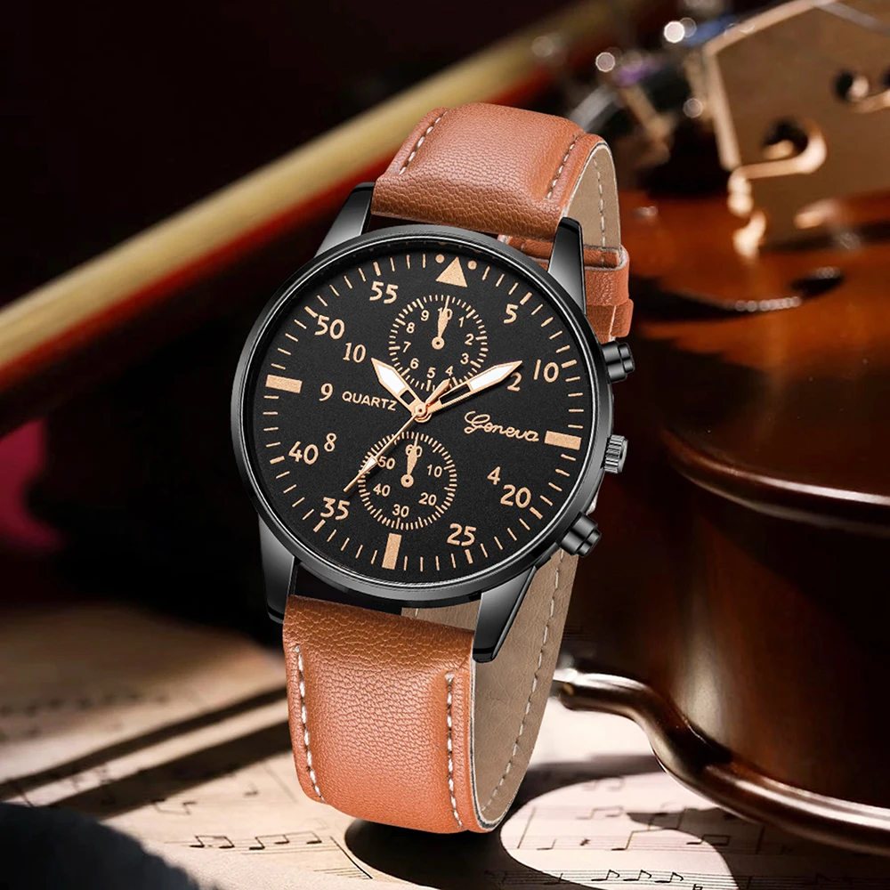 Conjunto de reloj de moda para hombre de 3 piezas, tendencia comercial, versátil, retro, clásico, esfera redonda, reloj de cuarzo, conjunto como regalo de vacaciones para él