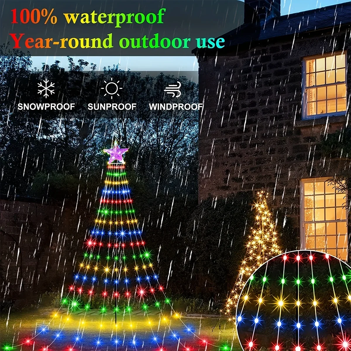 Pentagrama de Navidad, cadena de luces impermeable, decoraciones solares para festivales al aire libre, lámpara de hadas Led de 3M/2M, 8 modos, fiesta familiar Holida