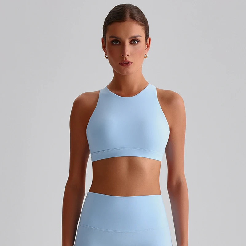 Sujetador deportivo suave y burroso de cuello alto para mujer, Push Up entrecruzado en la espalda con tiras, sujetadores para correr y Fitness, Tops cortos acolchados para correr, Yoga y gimnasio