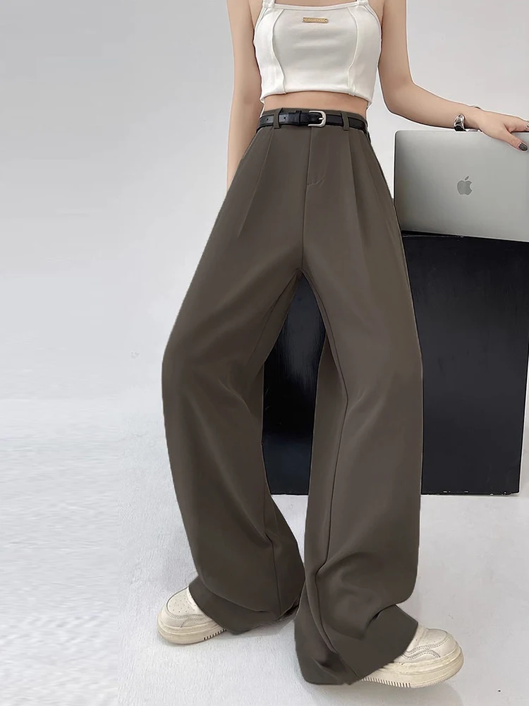 Botvotee, trajes informales, pantalones para mujer, oficina, elegante, pierna ancha, pantalones negros de cintura alta con cinturón, ropa de calle, moda Y2k