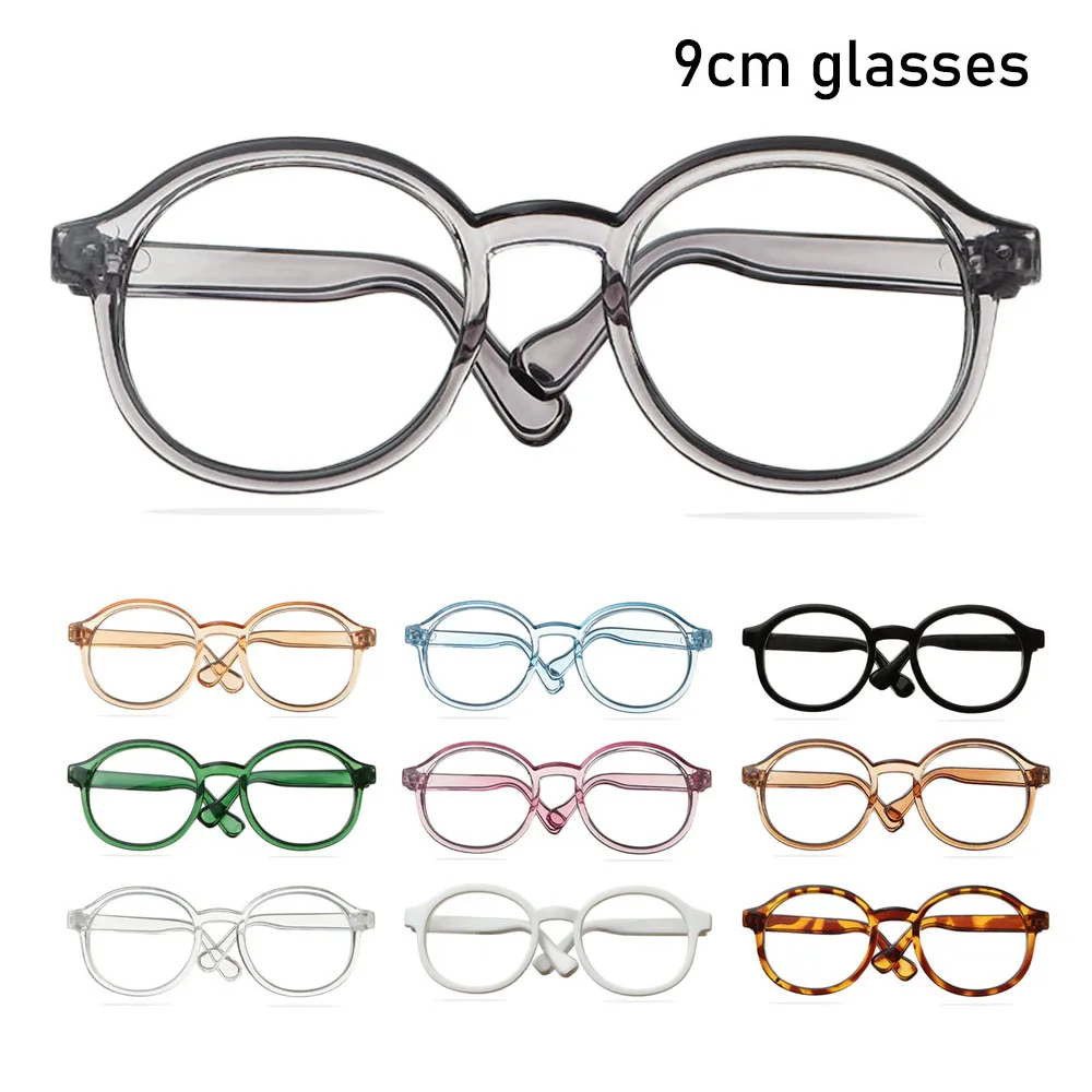 Gafas en miniatura con montura redonda de 9cm, lentes transparentes, estilo de gafas de Color caramelo para accesorios de muñeca Blythe, gafas de muñeco de peluche