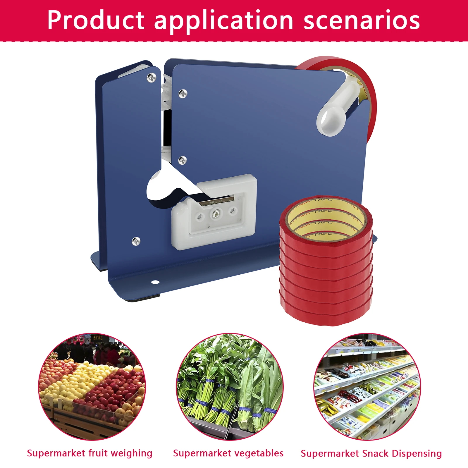 Sellador de bolsas de Metal con cinta de sellado de 7 bolsas, dispensador cónico Manual con cortador de recortadora, antideslizante, bolsa de tienda de supermercado