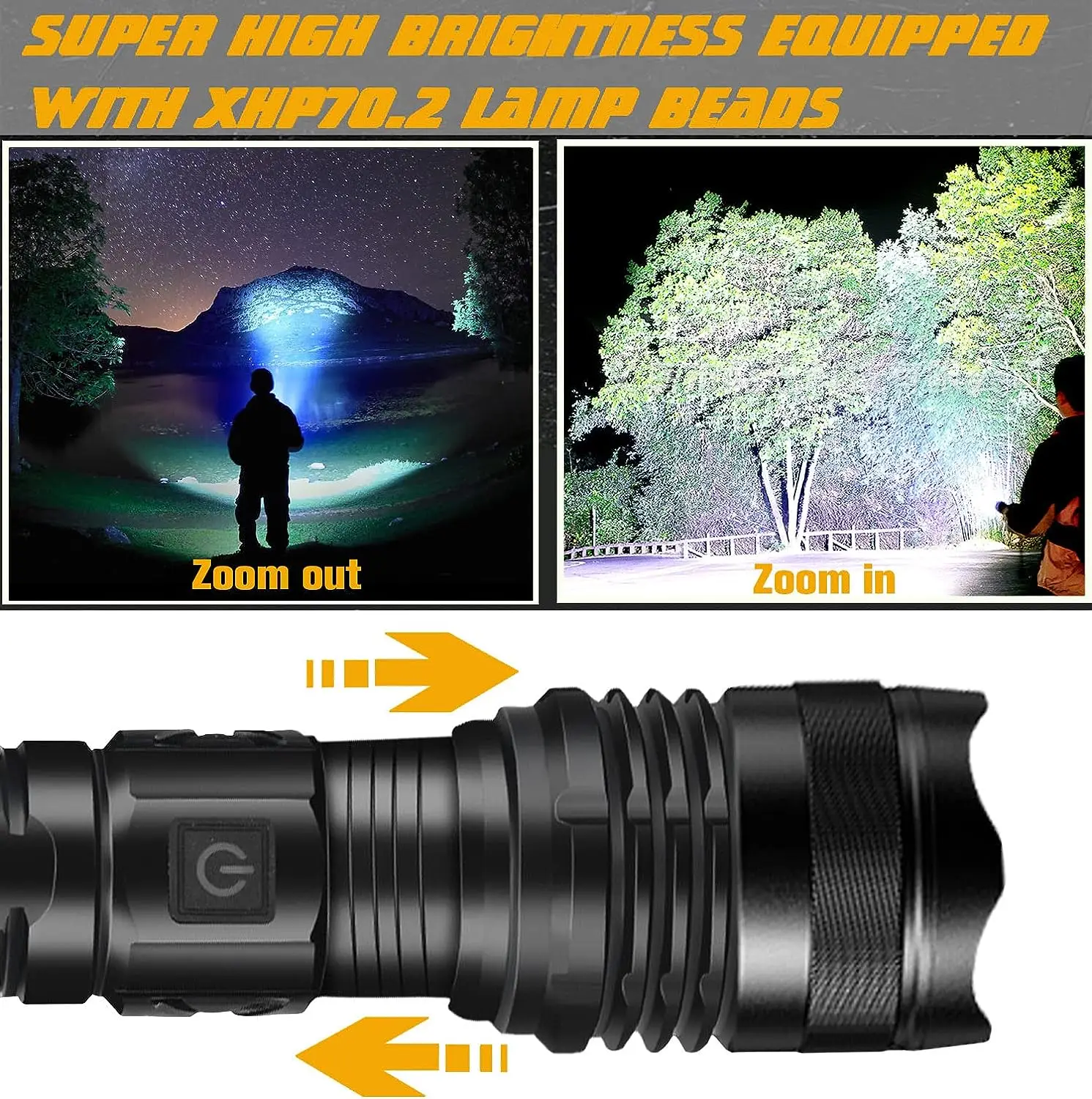 Linternas LED recargables por USB, luz de Flash táctica de mano superbrillante de altos lúmenes con zoom, linterna de emergencia impermeable