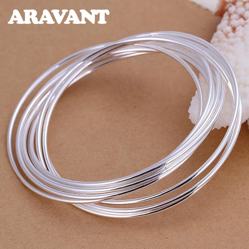 Aravant 925 Plata 10 círculo Triple anillo brazalete conjunto para hombres mujeres joyería de moda