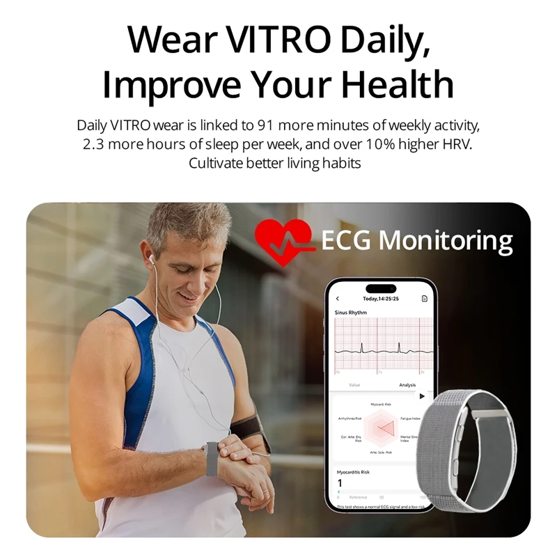 Reloj Inteligente Sin Pantalla, Monitorización de Frecuencia Cardíaca, Presión Arterial y Temperatura Corporal en Tiempo Real, Reloj Inteligente con ECG Sin Pantalla