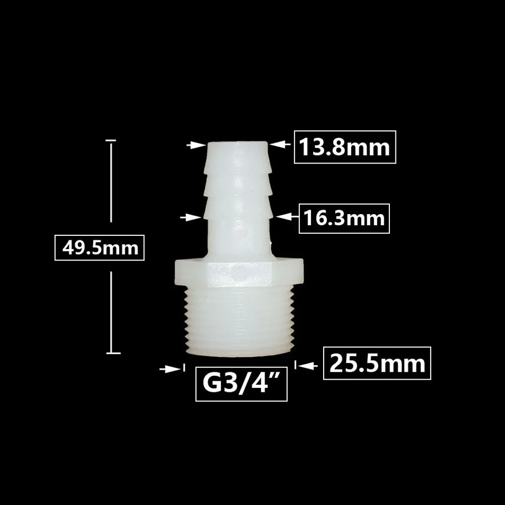 Rosca de 3/4 pulgadas a púas, conector de manguera de plástico de 10/12/14/16/18/20/25mm, accesorio de manguera, sistema de riego por goteo, acoplador de tubería