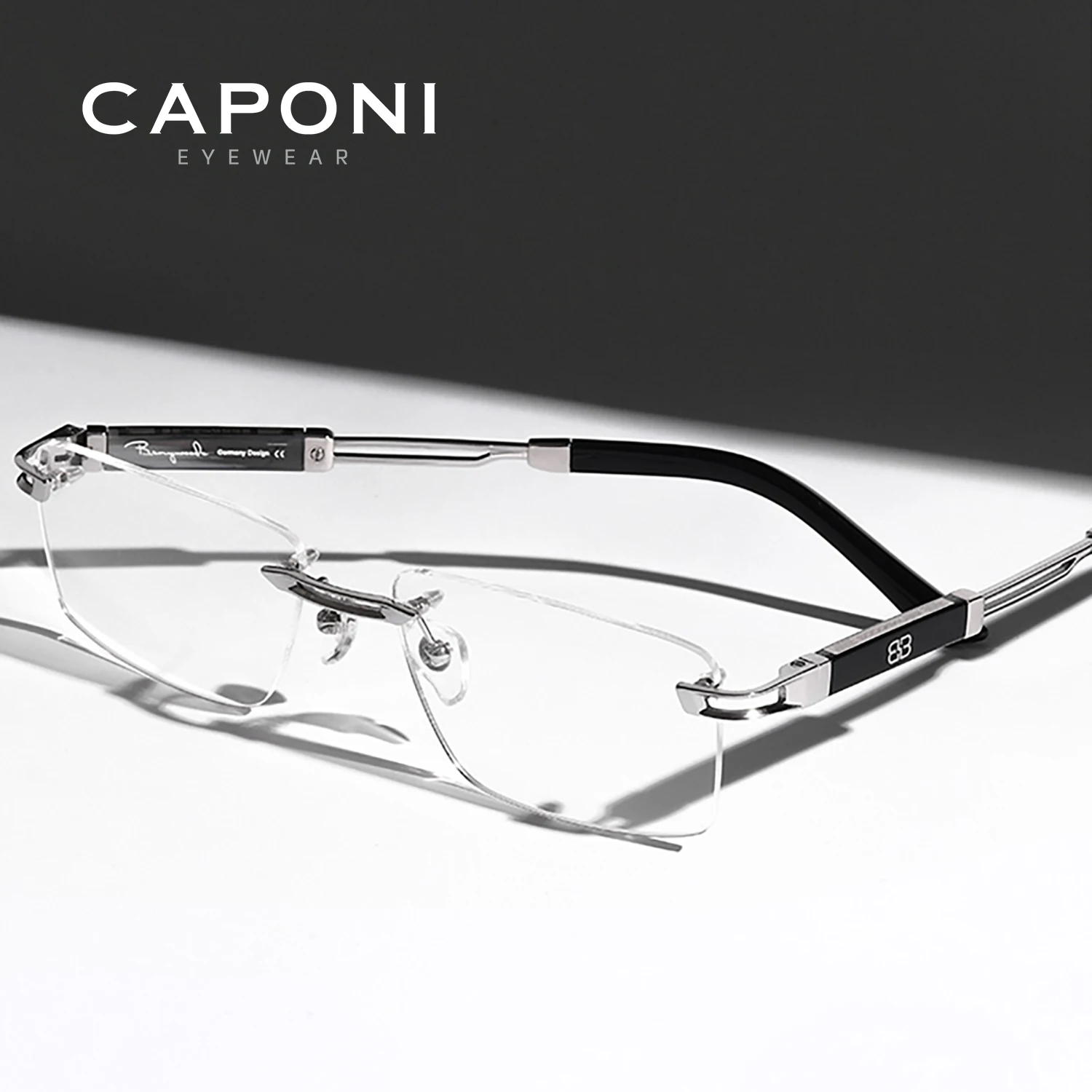 CAPONI-gafas sin montura para hombre, lentes de acetato de titanio puro, de negocios de lujo, UV400, nuevo diseño de marca, J23026 lentes armazones de lentes para hombre lentes opticos con receta personalizada