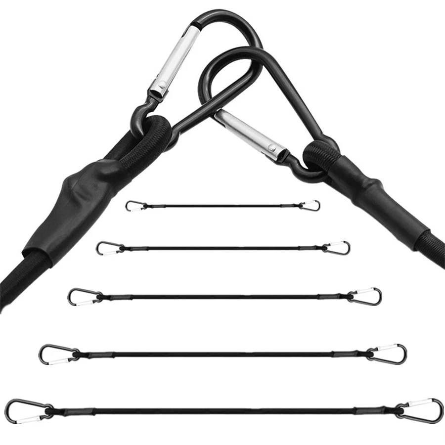 Cuerdas elásticas de 6 mm de grosor con ganchos de mosquetón metálicos, cuerdas elásticas de 30/60/90/120/150 cm para bicicleta, equipaje de coche y portaequipajes de techo