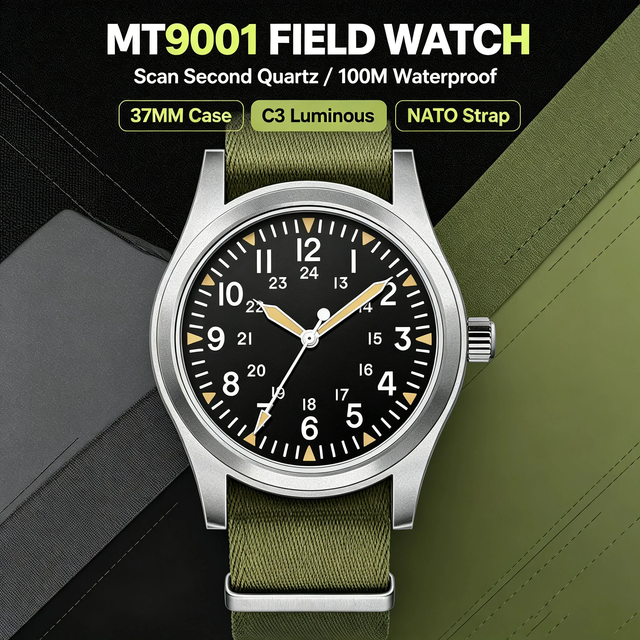 Reloj de Cuarzo MILITREK 2025 Nuevo Militar de 37mm VH31 para Hombre, Zafiro AR, Acero Inoxidable, Resistente al Agua 10Bar, Luminoso C3, Reloj Hombre