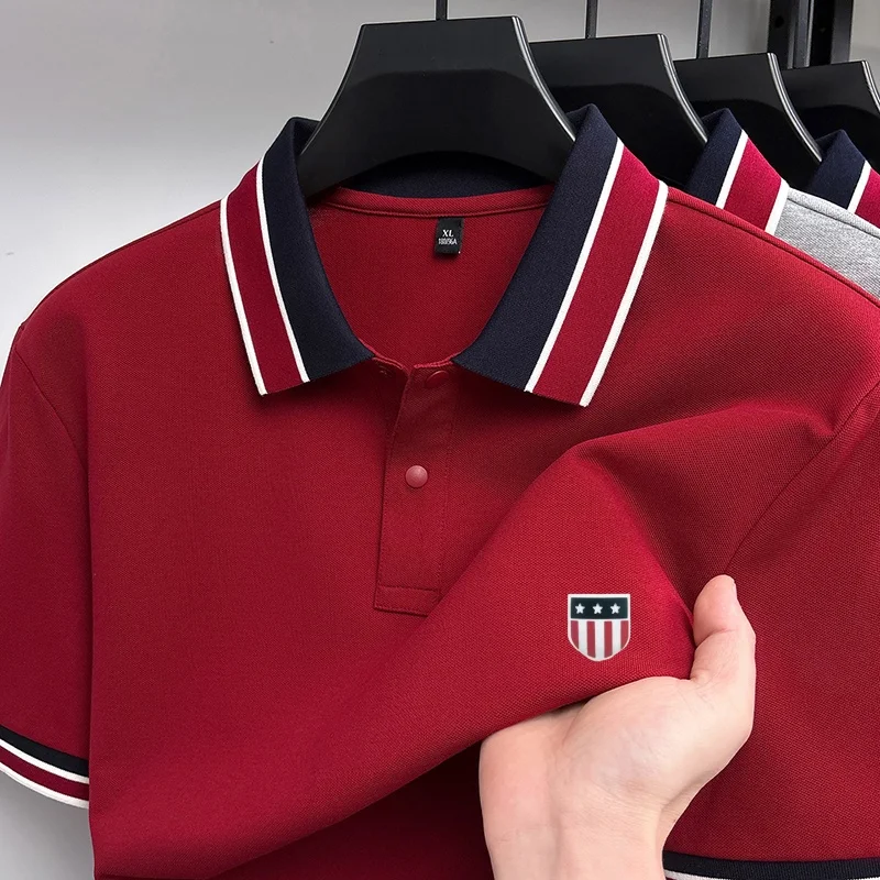 Camisa Polo de Manga Corta para Hombre, Diseño de Rayas con Botones en la Solapa, de Alta Calidad, Suave, Cómoda y Versátil, Ropa Masculina de Verano