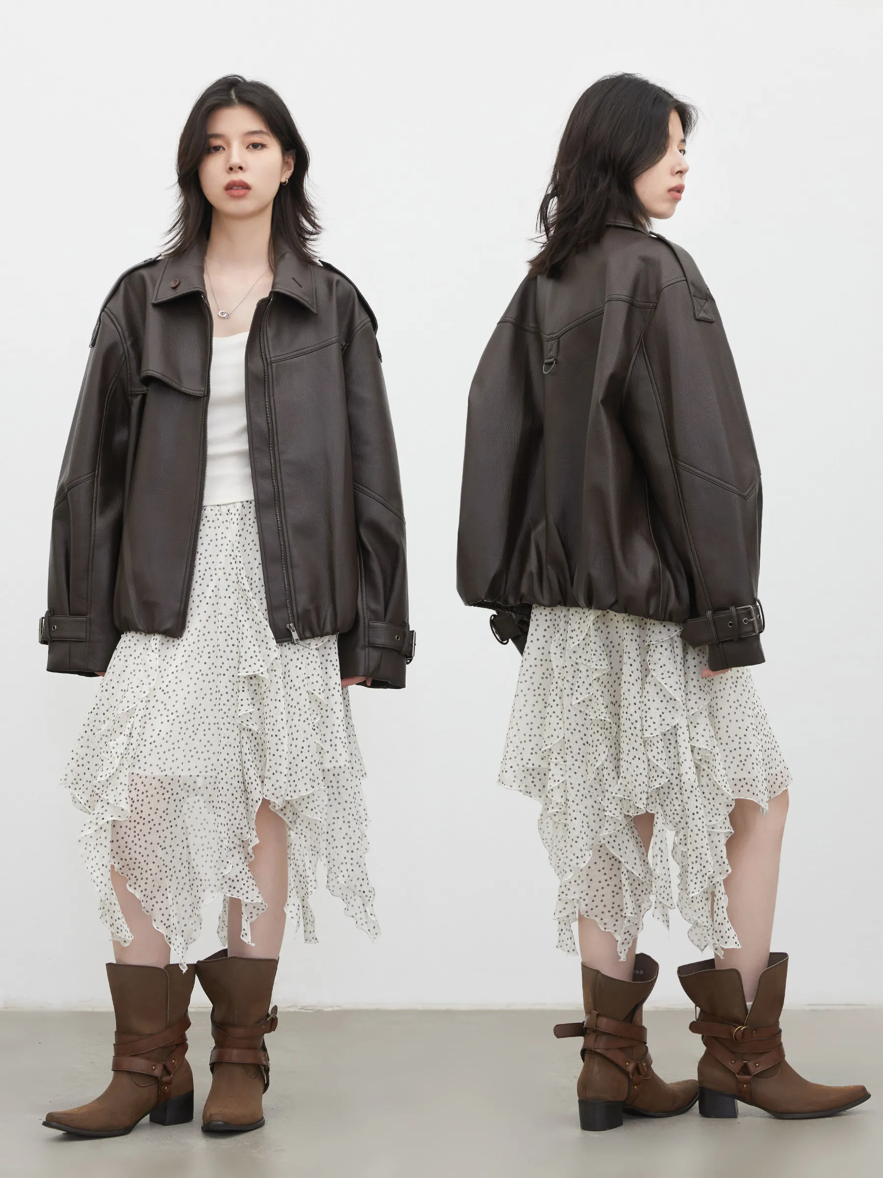 CHIC VEN Nuevo Abrigo de Cuero Sintético para Mujer, Estilo Urbano Sólido, Chaqueta de PU Retro de Motociclista para Mujer, Ropa de Primavera Otoño 2026