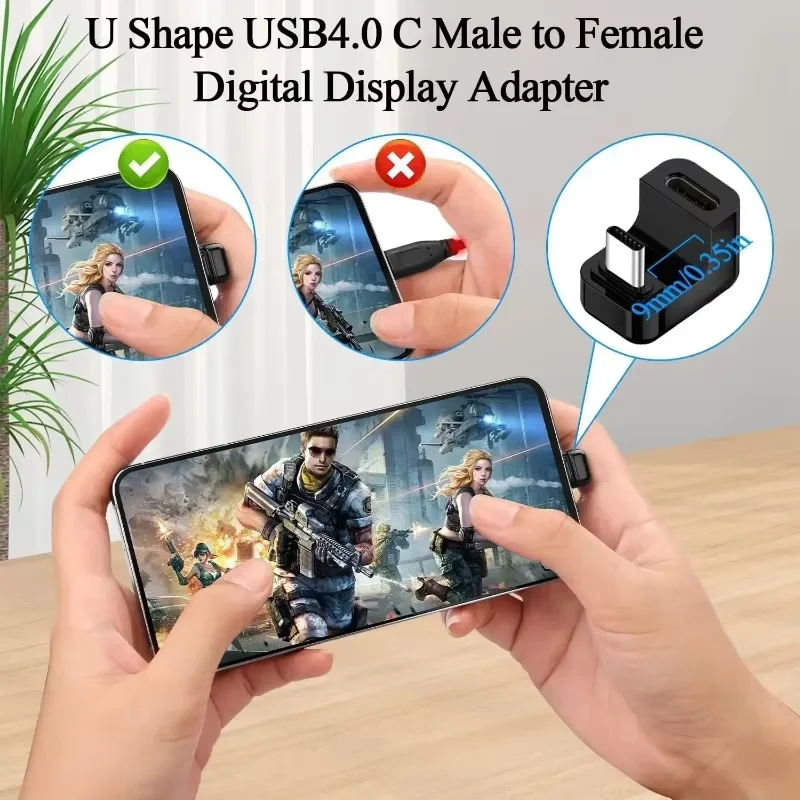 Adaptador USB C de 90 grados, adaptador tipo C en forma de U de ángulo recto, transferencia de datos de 40Gbps PD 140W USB4.0 8K 60Hz, vídeo para Thunderbolt 3/4