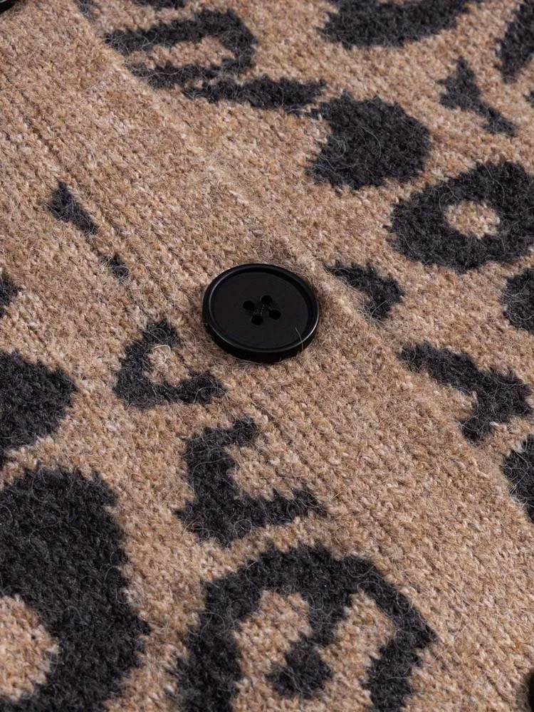 Suéter Cárdigan Casual para Mujer con Cuello en V, Estampado de Leopardo, Manga Larga y Botones, Moderno y Versátil, Rejuvenecedor y Retro
