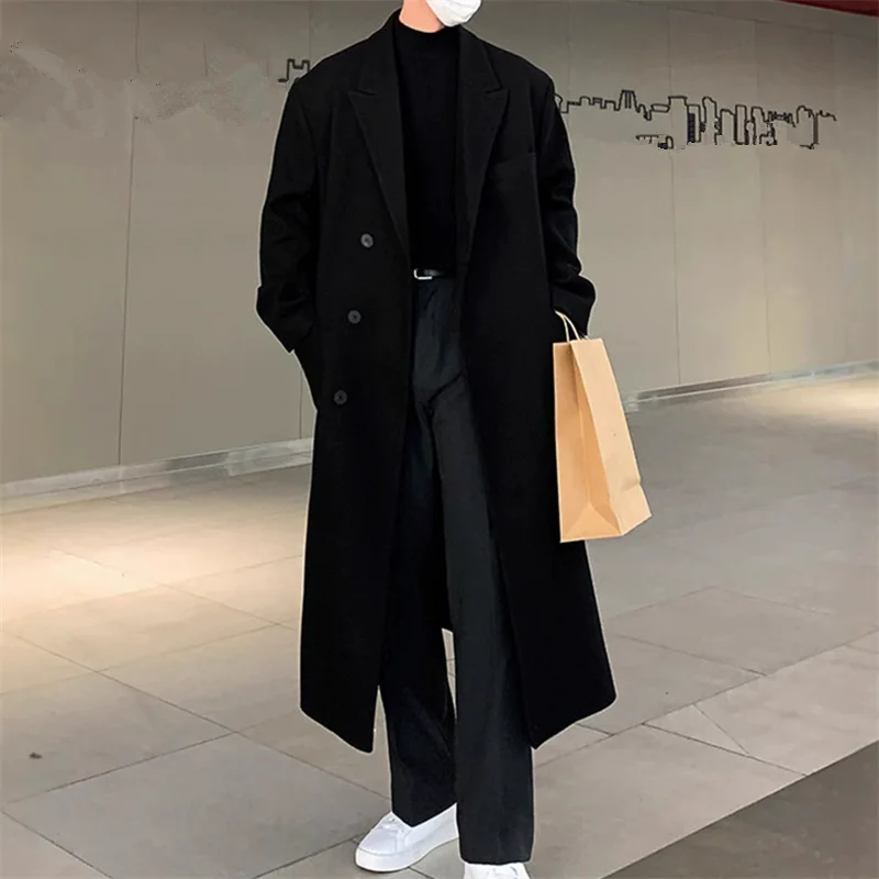 Abrigos de mezcla de lana para hombre, gabardina informal de negocios, Abrigo largo con cuello vuelto, rompevientos, moda de otoño e invierno