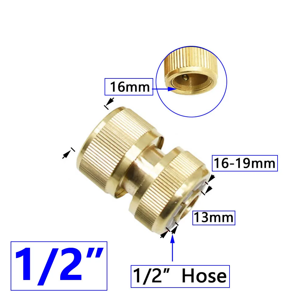 Conector rápido de manguera de latón de 1/2 '', 3/4'', 1'', 16mm, 20mm, adaptador de acoplamiento de grifo de cobre, reparación de tubos de jardín, accesorios para pistola de riego