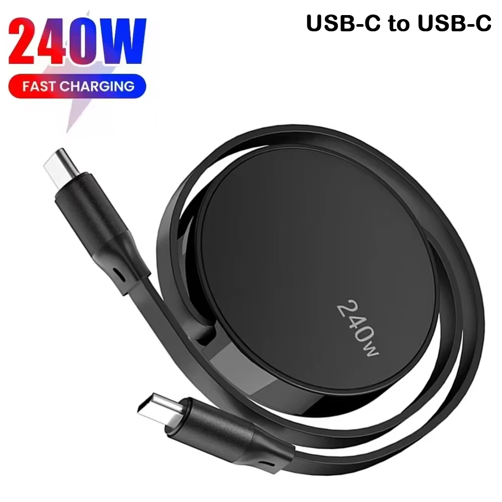 PD 240W USB-C a USB-C Cable de datos tipo C de carga rápida retráctil Cable de carga de teléfono móvil adecuado para iPhone Samsung Huawei