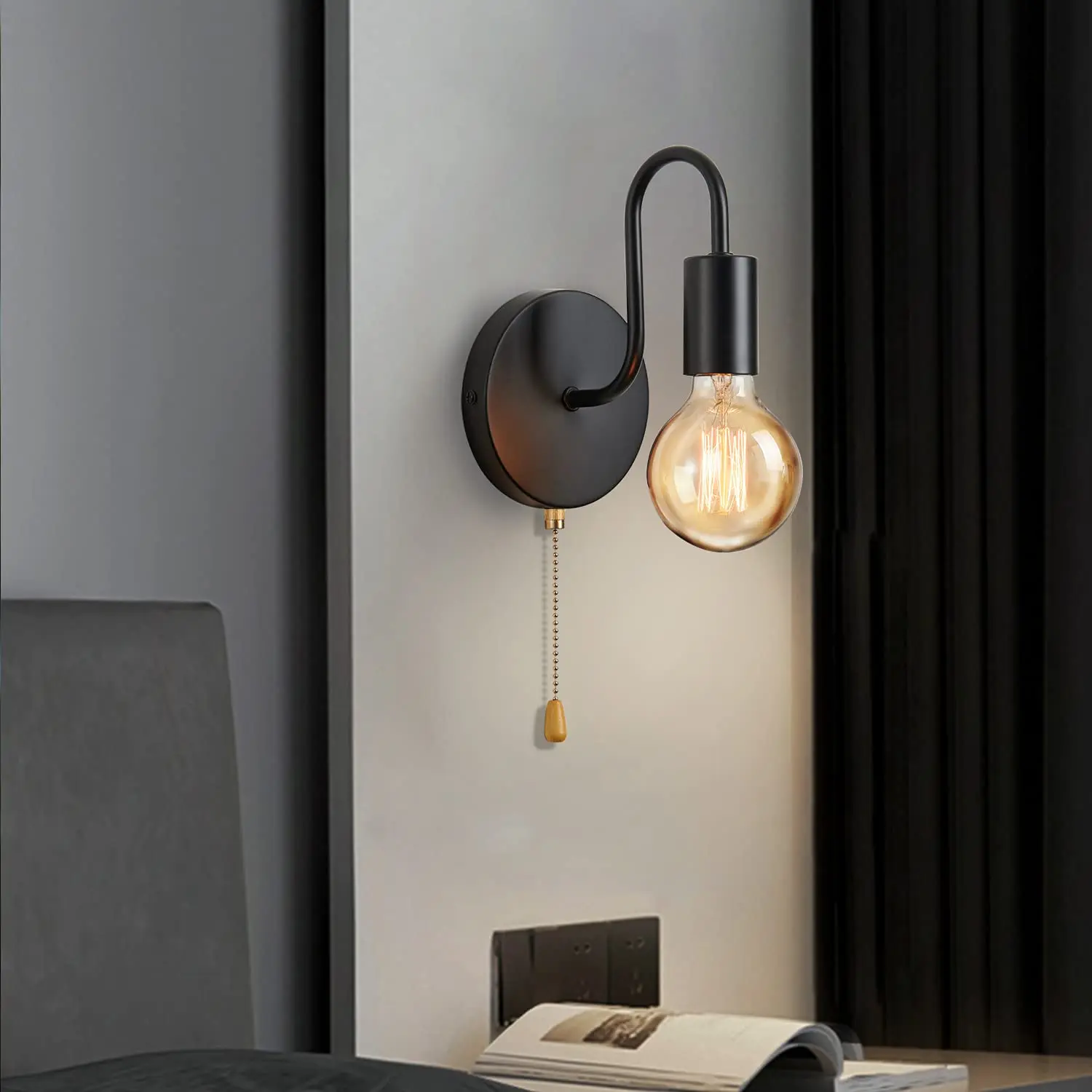 Lámpara de pared Industrial nórdica, hierro negro E27, iluminación interior, mesita de noche, baño, dormitorio, candelabro, accesorio de iluminación de pared Decoración