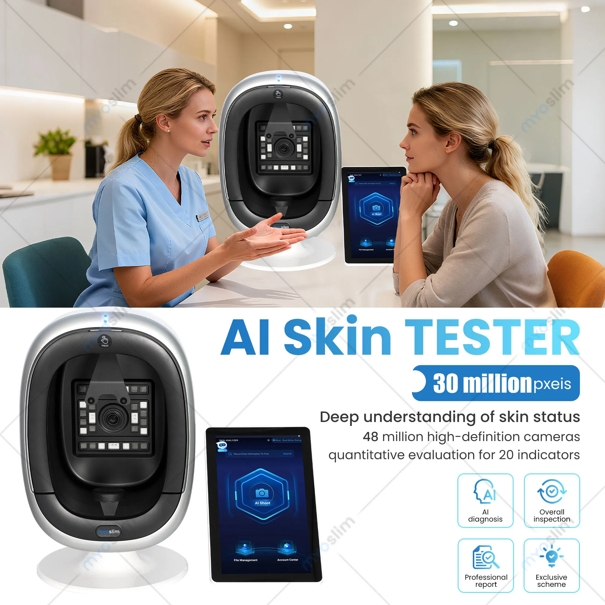 AISIA O1 Analizador Facial 3D con IA, Diagnóstico de Problemas de la Piel, Análisis Profesional de 8 Espectros, Equipo para Salón de Belleza