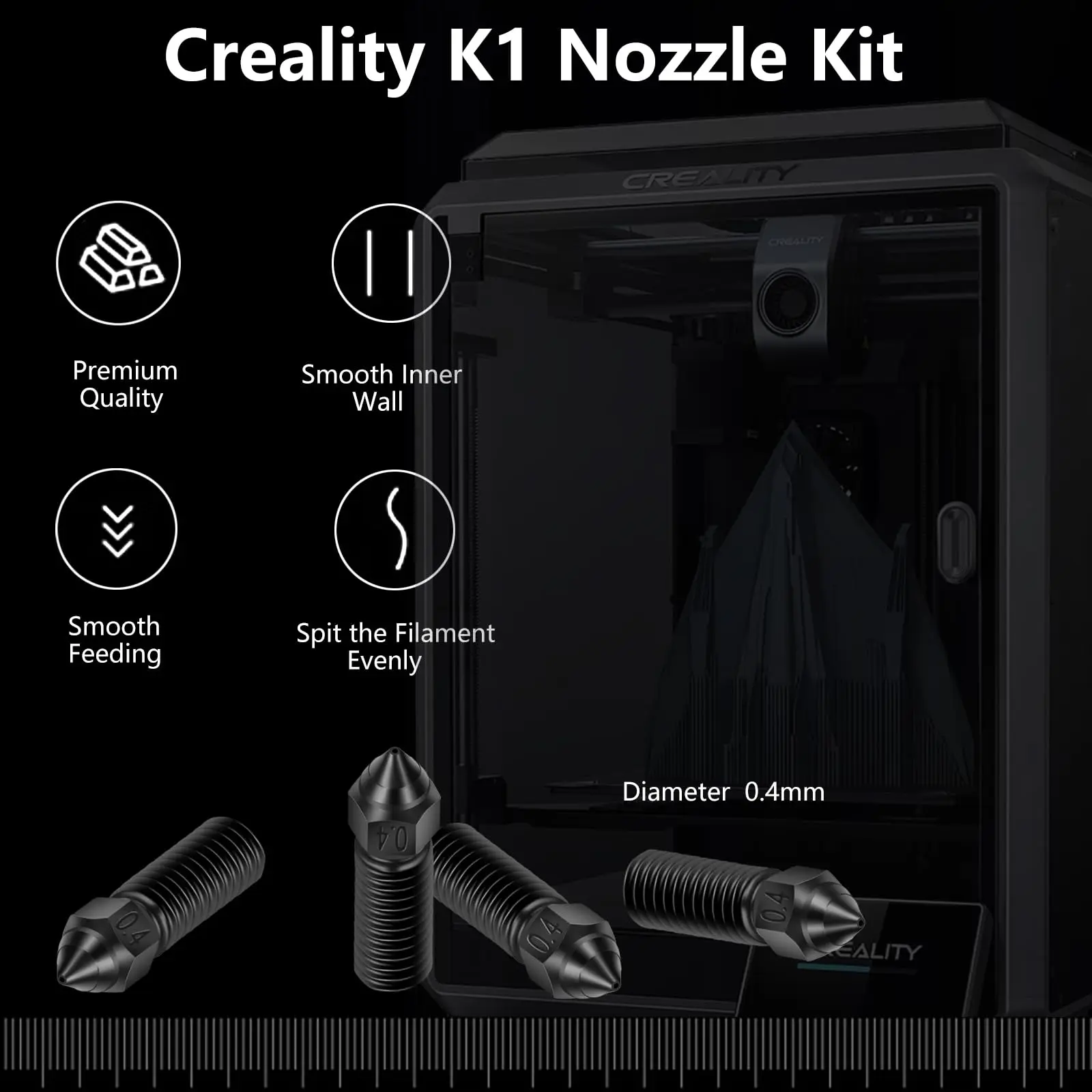 Creality Ender 3 V3 KE boquilla Har Kit de boquillas de acero endurecido 0,2/0,4/0,6/0,8/1,0/1,2mm para piezas de impresora 3D K1 filamento antiadherente