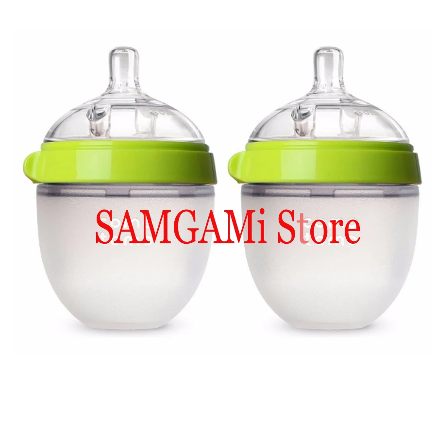 Biberón de silicona para bebés, botella de alimentación sin BPA, color verde/rosa, 5 oz y 8 oz, 2 paquetes