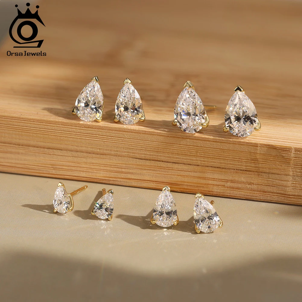 ORSA JEWELS Pendientes de circonita cúbica 8A 100% Plata de Ley 925 brillante CZ hipoalergénico Pendientes de circonita diarios LZE02