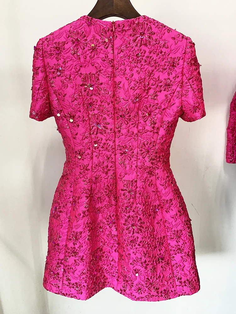 Vestido de Moda de Diseñador 2026 de HIGH STREET, Vestido Elegante con Adornos Florales de Jacquard con Cuentas para Mujer