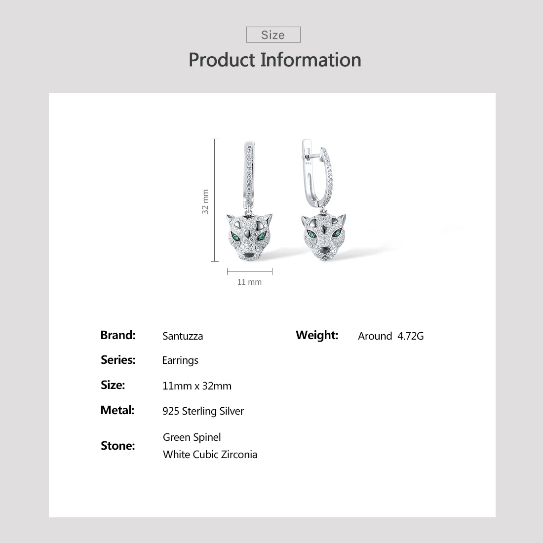 SANTUZZA-pendientes colgantes de plata pura 925 para mujer, Plata de Ley brillante, espinela verde, CZ blanco, joyería fina y elegante