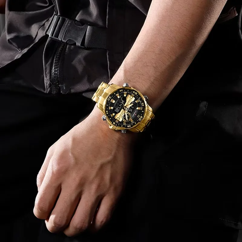 NAVIFORCE marca de moda reloj de oro negro para hombre relojes de pulsera de cuarzo de lujo a la moda correa deportiva de acero inoxidable resistente al agua NF9234