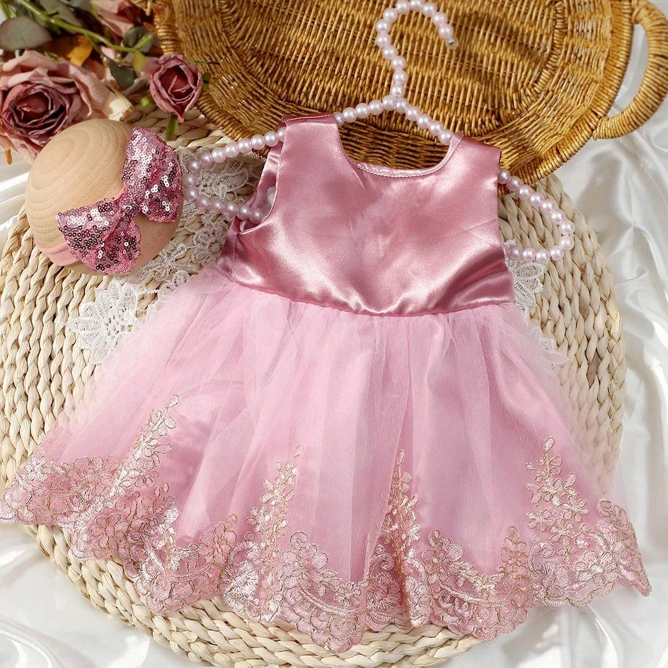 Ylsteed - Conjunto de Ropa para Fotografía de Recién Nacidos, Vestido de Encaje con Lazo Grande para Niña, Diadema con Lazo Brillante, Vestido para Sesión de Fotos de Bebé de 100 Días