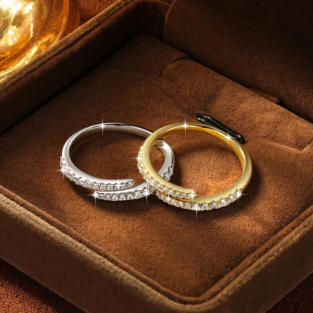 Anillo de Moissanita Certificado Lnngy para Mujer, Anillo de Boda Ajustable con Diamantes de Laboratorio Brillantes, Regalo de Joyería