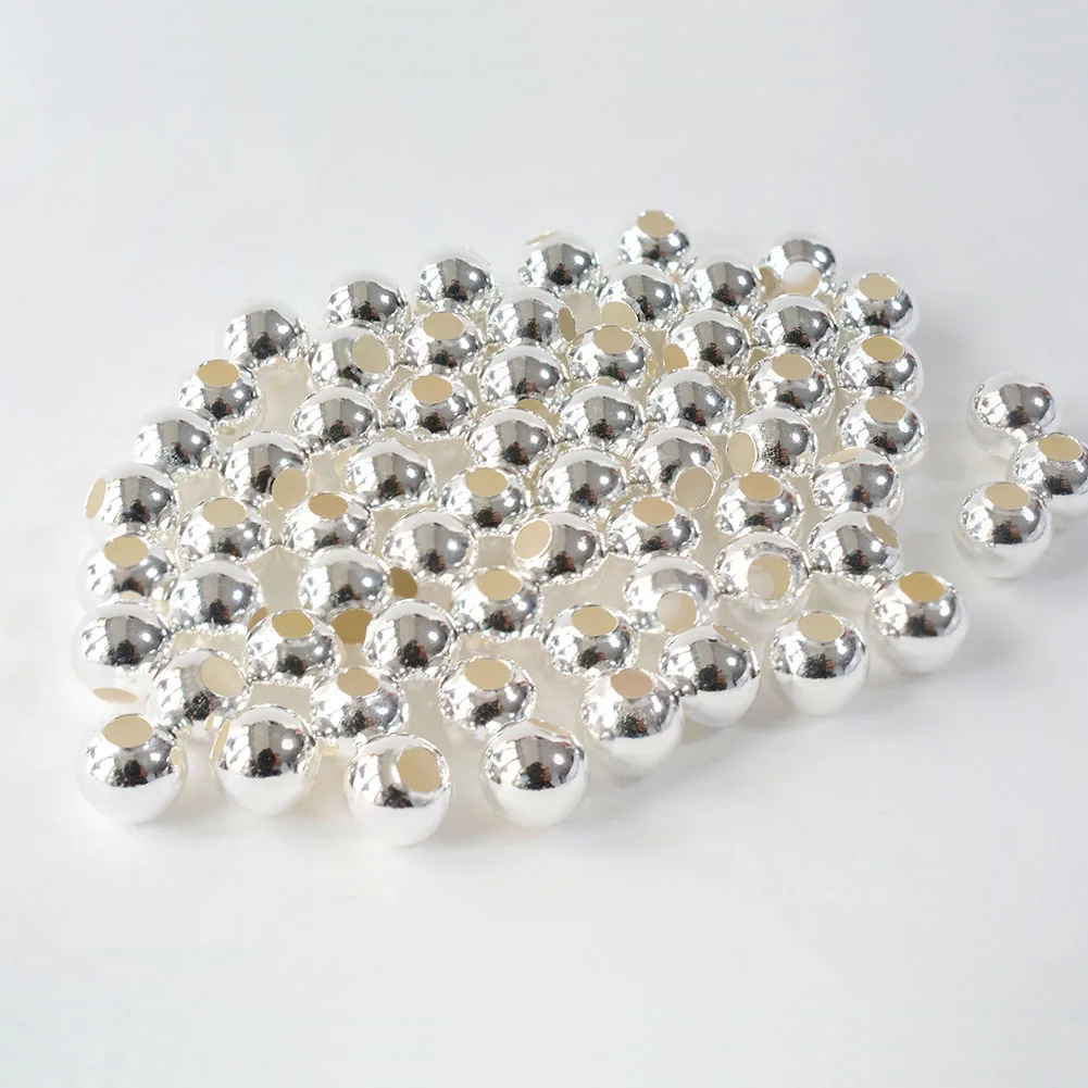 Cuentas de plata sólida 925, espaciador redondo sin costuras, bola suelta, accesorios de joyería DIY