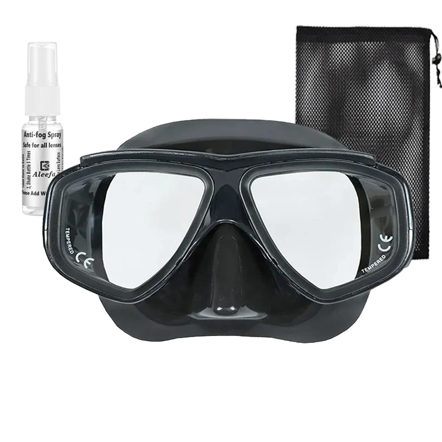 Máscara de Buceo para Adultos con Prescripción Médica para Miopía, con Cristal Templado, Spray Antivaho, Borde de Silicona, Transparente Negro
