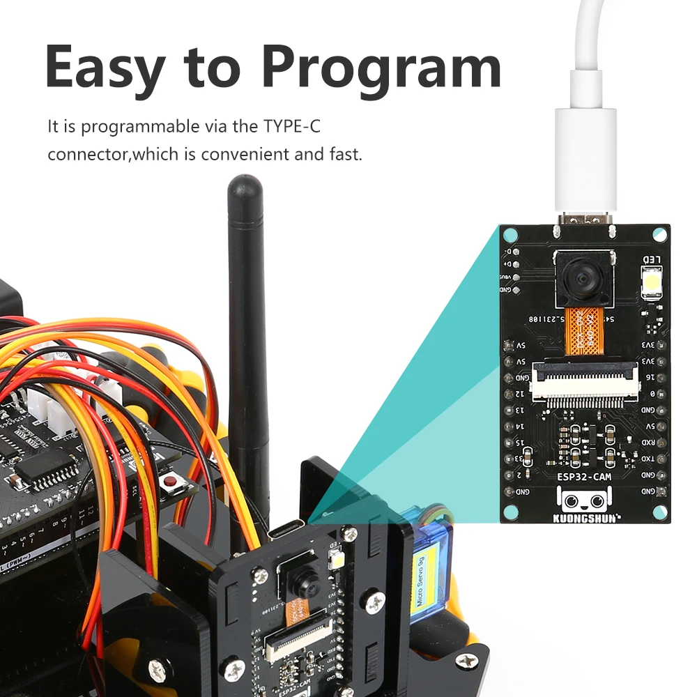 KUONGSHUN-Kit de Robot ESP32 Cam 328P, placa de desarrollo de código abierto, Robot inteligente para coche, cámara ESP32, Kit de inicio de robótica para Arduino