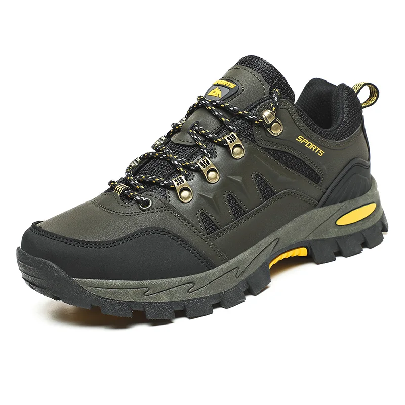 HIKEUP-zapatos de senderismo al aire libre para hombre y mujer, zapatillas deportivas de cuero de alta calidad, talla grande, Otoño e Invierno