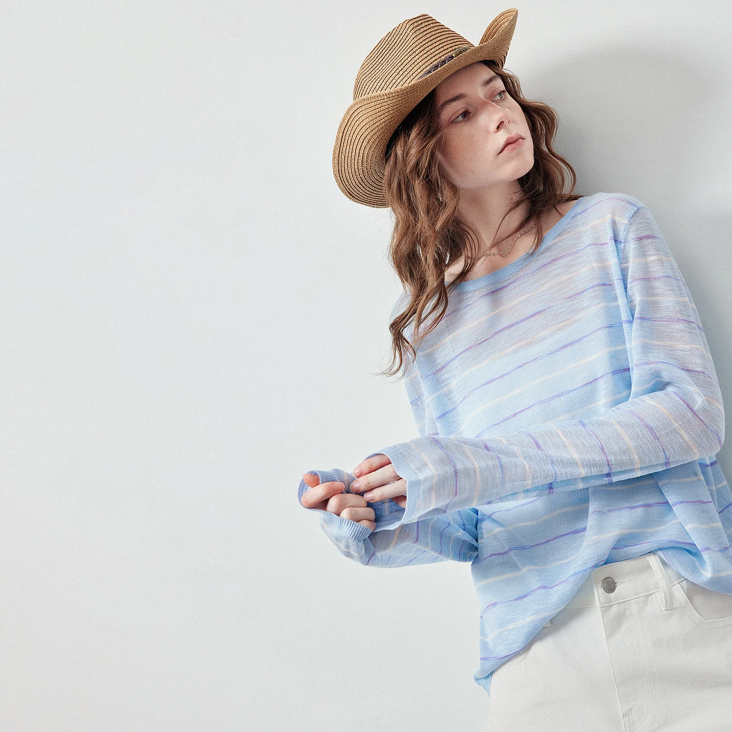 TOYOUTH Top de Punto para Mujer, Novedad Verano 2026, Lino Slub a Rayas, Transparente, Holgado, Hombros Caídos, Abertura Trasera, Tops Casuales