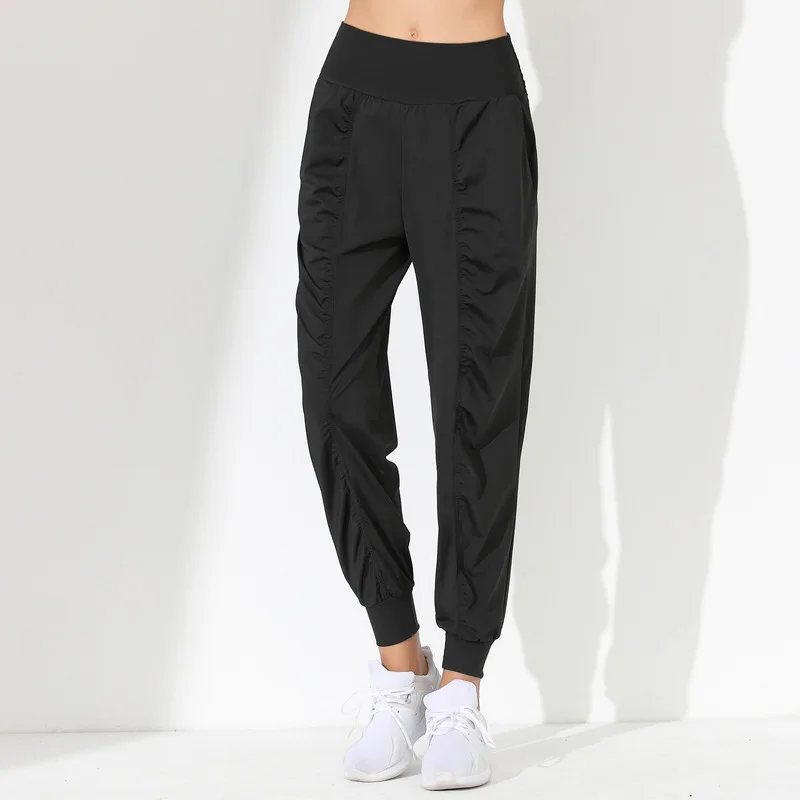Pantalones de Yoga para Mujer, Holgados, Ajustados, de Secado Rápido, con Dobladillo Plisado, Capris para Correr y Fitness, con Bolsillos, Pantalones Deportivos
