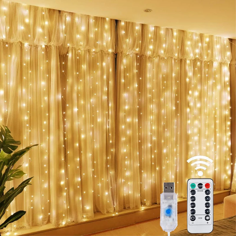 Luces navideñas LED guirnaldas de luces de cortina 8 modos remoto USB adorno decoración navideña para el hogar vacaciones lámpara de Año Nuevo
