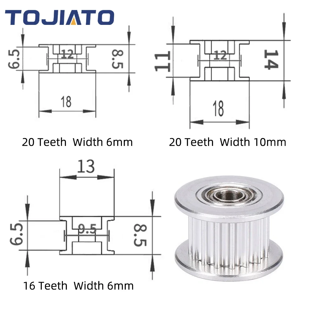 Polea de distribución tensora GT2, diámetro de rueda de 16/20 dientes, 3/5mm, ancho de dientes de engranaje de aluminio de 6/10mm para impresora Reprap Ender 3 CR10, 2/4/6 Uds.