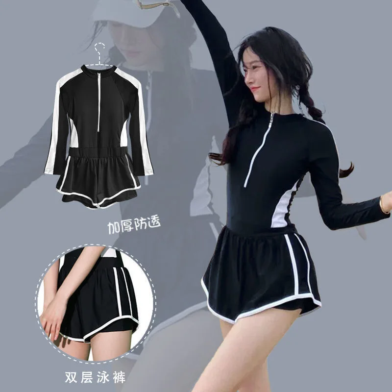 Traje de baño vendedor caliente para mujer, mono de verano de manga larga para niñas, traje de baño sexy de aguas termales, ocultando carne y adelgazar