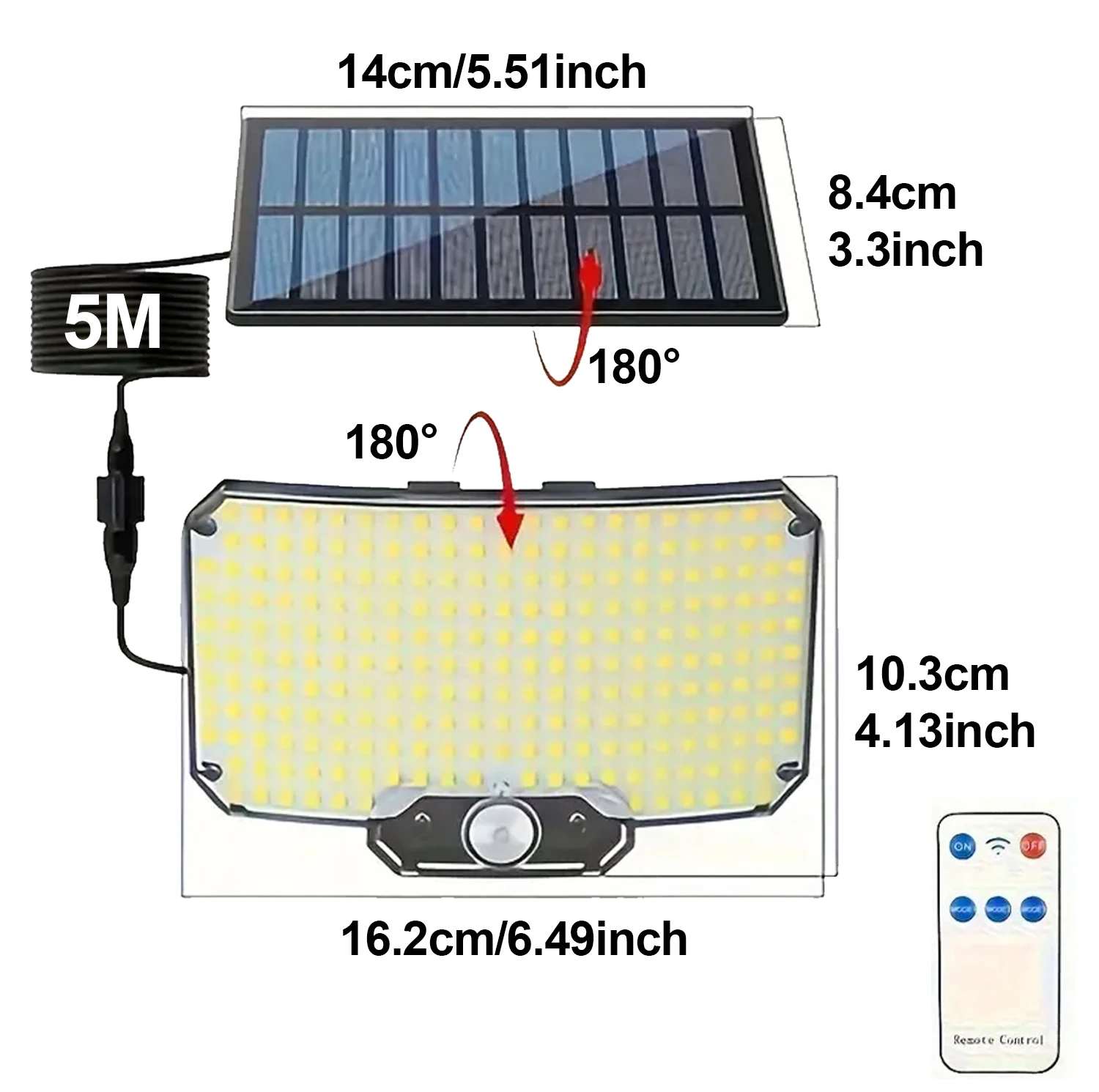 2 uds 234LED colector Solar luz IP65 impermeable Sensor de movimiento reflector al aire libre lámpara de iluminación de seguridad dividida para terraza patio garaje