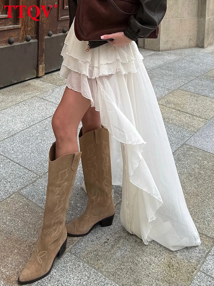 TTQV, faldas holgadas informales de color albaricoque para mujer, faldas plisadas de cintura alta a la moda, falda fina elegante hasta el suelo, ropa femenina