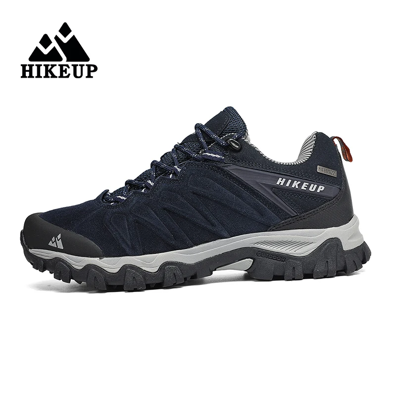 HIKEUP, zapatos de senderismo de cuero de alta calidad, duraderos, para deportes al aire libre, zapatos de cuero para senderismo para hombres, zapatillas de deporte con cordones para escalar y cazar