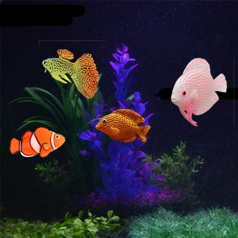 Peces de Gel de sílice vívidas, peces luminosos artificiales, pez payaso, adorno flotante para cachorros, decoraciones para acuario y pecera